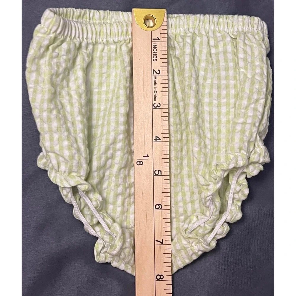 Baby Green White Gingham Bloomers Diaper Cover 12 Months Elastic Waist